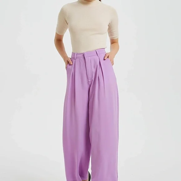 Sz US M Tronjori Wide-Leg Women's Pants Lilac Tronjori Women High Waist Casual - Picture 3 of 10